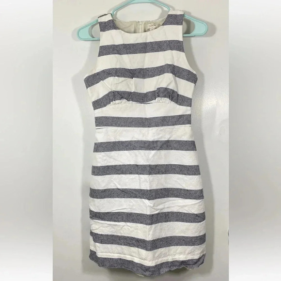 J Crew Stripe Basket Weave Dress-Linen Size 0 Original Price $158 - Picture 2 of 7